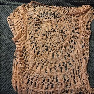 SHEIN Peach Fringe Crochet Top